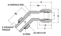 Tube fitting 45 straight thread elbow