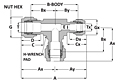 Tube fitting reducing union tee